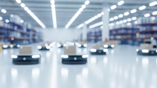 Automated warehouse robots transporting packages in a modern logistics facility - Powered by Adobe