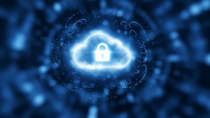 Cloud Security Concept with Padlock Digital Protection Network