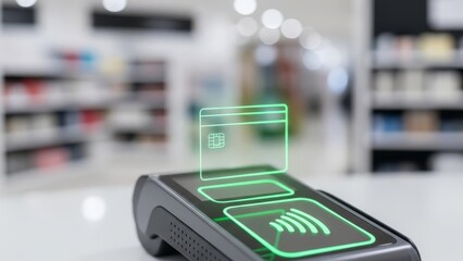 Contactless Payment Terminal Accepting Credit Card in Retail Store
