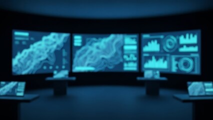 Data Analysis Center with Multiple Screens Displaying Complex Information