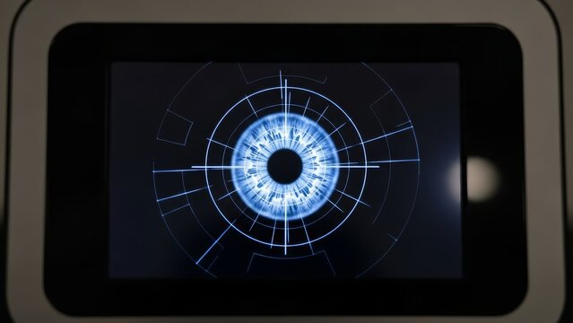 Digital Eye Scan with Futuristic Targeting Reticle on Screen - Powered by Adobe