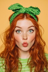 Red Haired Woman with Green Headband Saint Patrick's Day Portrait