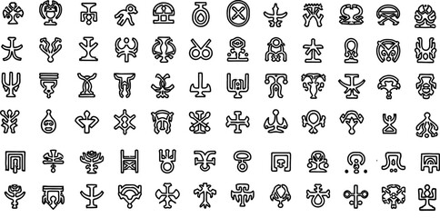 Obraz premium Collection of various symbols and icons in three rows