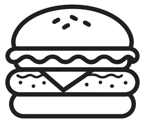 Line art illustration of a burger depicting a popular fast food meal for menus and advertising