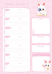 Cute Bunny Weekly Planner Vertical