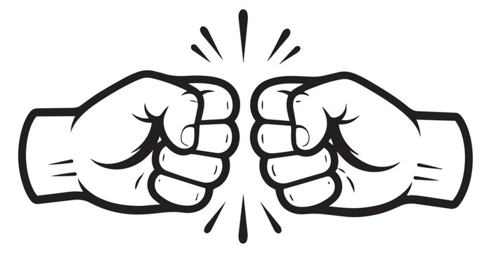 Hand drawn line art illustration of two fists depicting a fist bump for greeting and collaboration