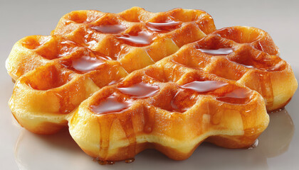Golden Waffle Ring with Syrup Drizzle on Plate