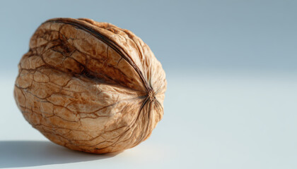 Single Rustic Walnut Nut on Light Surface