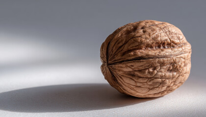 Close Up of Nut on White Surface with Shadow