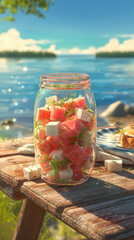 Waterfront Picnic Jar with Watermelon Feta and Herb Salad