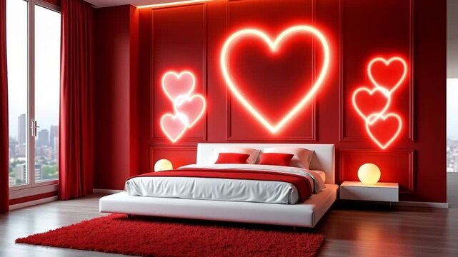 romantic bedroom with red bed
