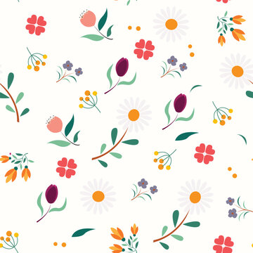 Seamless Floral Vector Pattern with Hand Drawn Botanical Elements for Fabric, Textile and Wallpaper