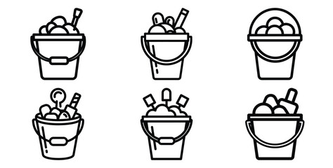 A collection of modern and minimal festival color buckets outline icon set. Holiday outline icons © Bhabas