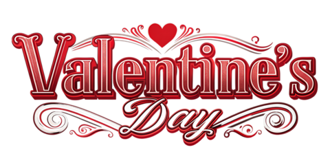 Valentines Day sign with red and white text on white background isolated on a transparent background