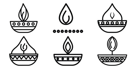 A collection of modern and minimal indian festive color ritual outline icon set. Holiday outline icons