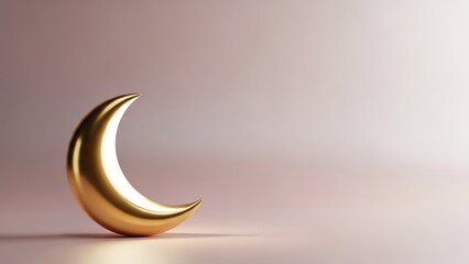 Golden crescent moon on soft pink background