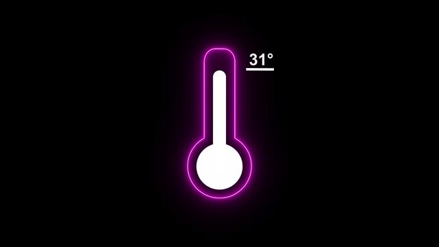 Neon celsius thermometer displayed temperature 31 degree. Thermometer equipment showing hot or cold weather. 4K Video motion graphic animation