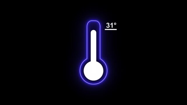 Neon celsius thermometer displayed temperature 31 degree. Thermometer equipment showing hot or cold weather. 4K Video motion graphic animation