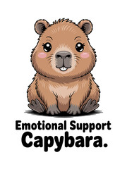 A cartoon capybara with rosy cheeks sits calmly the text reads 'Emotional Support Capybara'.