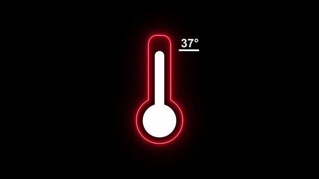 Neon celsius thermometer displayed temperature 37 degree. Thermometer equipment showing hot or cold weather. 4K Video motion graphic animation
