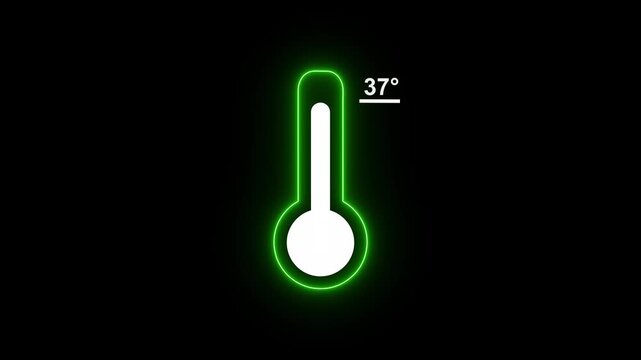 Neon celsius thermometer displayed temperature 37 degree. Thermometer equipment showing hot or cold weather. 4K Video motion graphic animation
