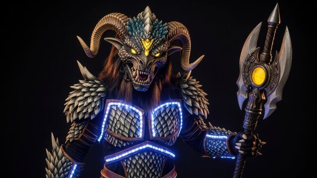 Elaborate Fantasy Demon Warrior Cosplay with Glowing LED Armor