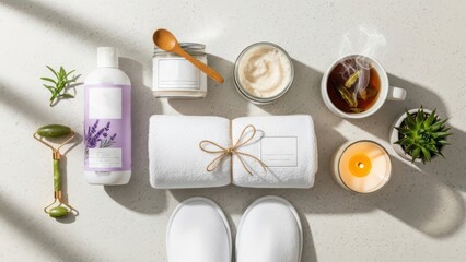 Relaxation Spa Wellness Kit with Towel Slippers and Herbal Tea