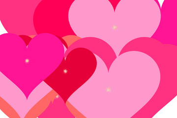 Romantic pink and red hearts background pattern with subtle golden sparkles