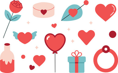 A set of cute flat illustrations representing love and valentine's day