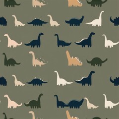 Unique Repeating Pattern With Minimalist Dinosaur Silhouettes in Soft Colors Designed for Kids Fabric Use in Modern Textile Layouts © Anat art