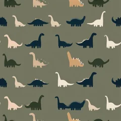Unique Repeating Pattern With Minimalist Dinosaur Silhouettes in Soft Colors Designed for Kids Fabric Use in Modern Textile Layouts © Anat art