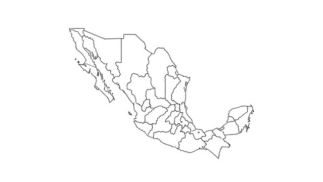 Vector Outline Map of Mexico Highlighting Each State and Regional Division, Perfect for Geographic Studies, Presentations, and Data Visualization