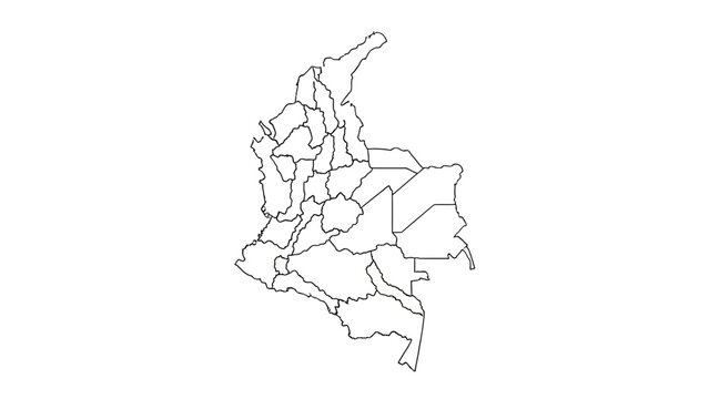 Detailed outline map of Colombia showcasing its administrative departments and regions, ideal for geographic studies, educational resources, and informational graphics