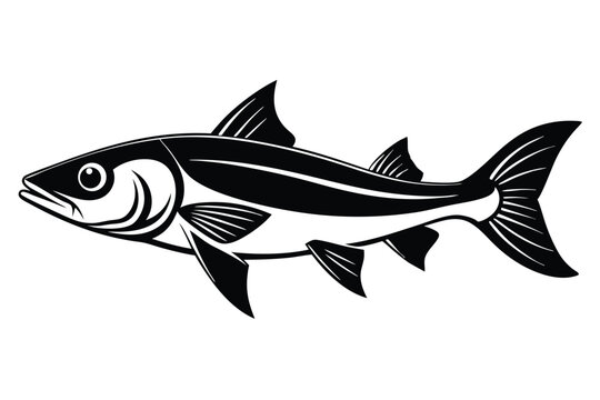 Profile View of a Common Snook Fish Silhouette, Black Graphic Symbol for Angling and Sport Fishing