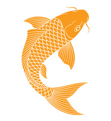  A single orange koi fish with detailed scales and fins against a white background made
