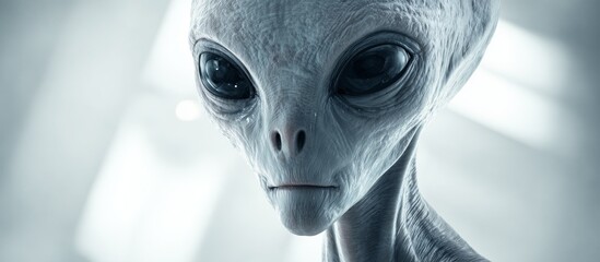 Close encounter with an alien being in a bright room during an unidentified event capturing curiosity and wonder