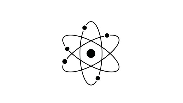 Simple black atom icon on white background.