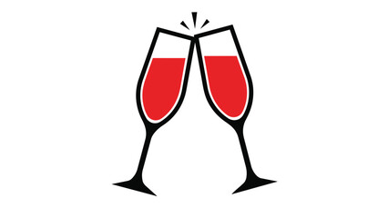 Two wine glasses clinking together with red liquid inside