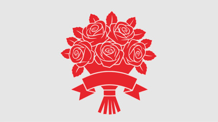 Red bouquet of roses with ribbon vector graphic illustration
