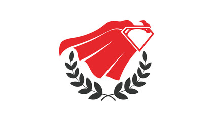 Red cape flying logo with laurel wreath