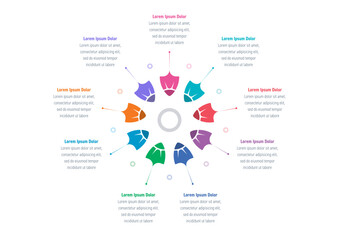 nfographic template for the business, education, industry, and technology worlds. Nine-step colorful pen tip infographic template. Infographic template for magazines, annual reports, and catalogs