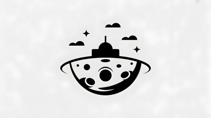 Abstract Moon With Smiling Faces, Clouds and Stars in Black and White