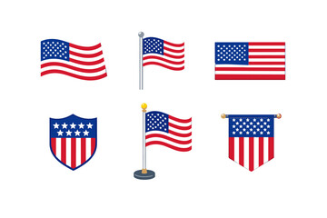 Fototapeta premium Collection of American Flag Icons and Symbols in Various Styles