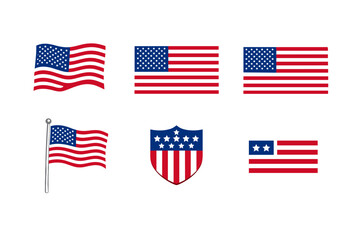 Obraz premium Collection of American flag illustrations in various historical and modern designs