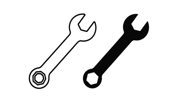 Two wrenches icon set with black and white colors for tools and equipment