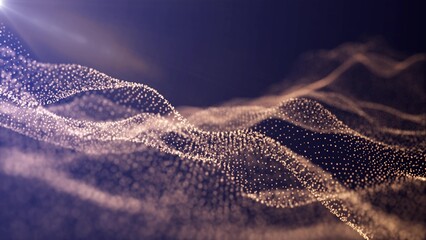 Futuristic abstract yellow gold sand glowing wave lines from dots and particles of shining pixels magical energy