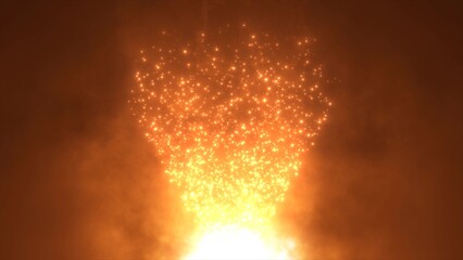 Abstract orange fiery flame bonfire of particles and sparks glowing beautiful magical on a dark background