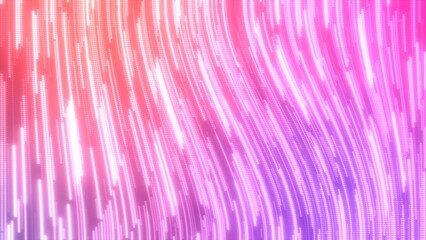 Abstract purple multi-colored glowing flying lines stripes of luminous dots and energy particles abstract disco background