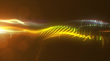 Abstract multicolored glowing waves from particles and dots energy magical futuristic hi-tech, abstract background
