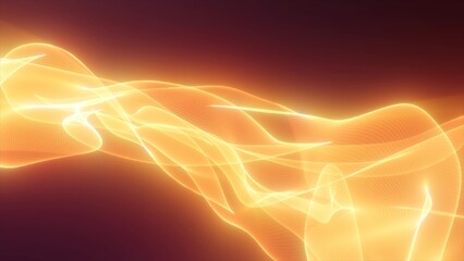 Abstract yellow orange glowing with bright fire energy magic waves from lines on a dark background. Abstract background